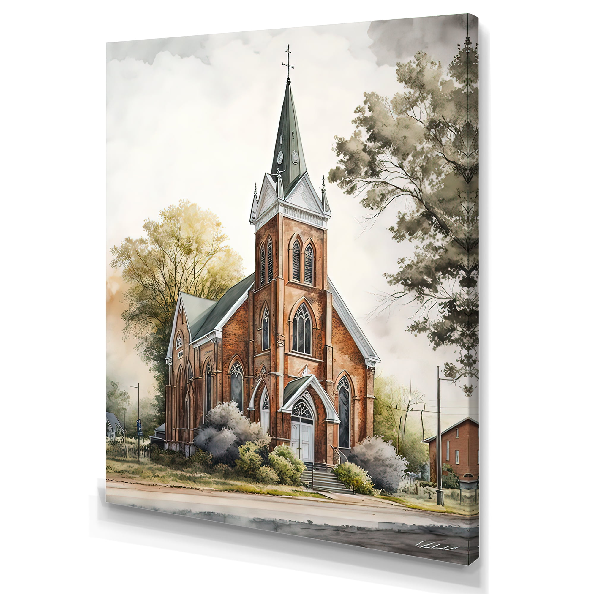 Designart Church In A Small Town II Canvas Wall Art