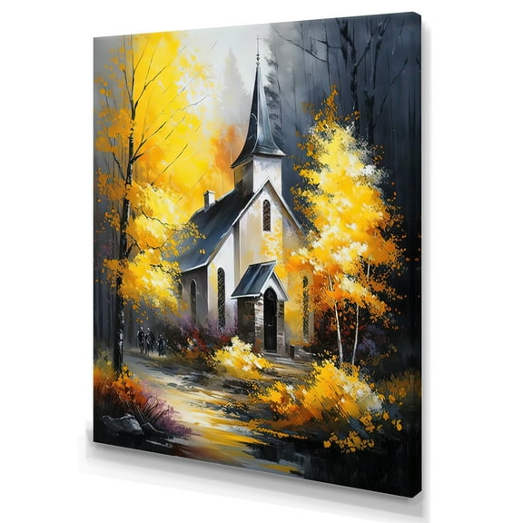Designart Church In Forest In Autumn I Canvas Wall Art
