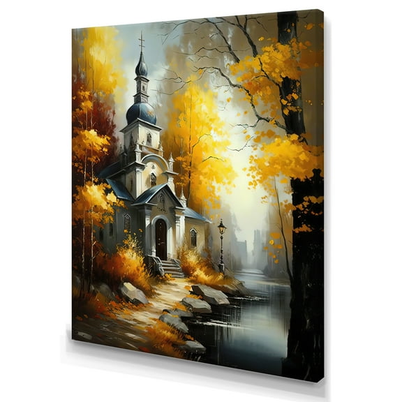 Designart Church In Forest In Autumn IV Canvas Wall Art
