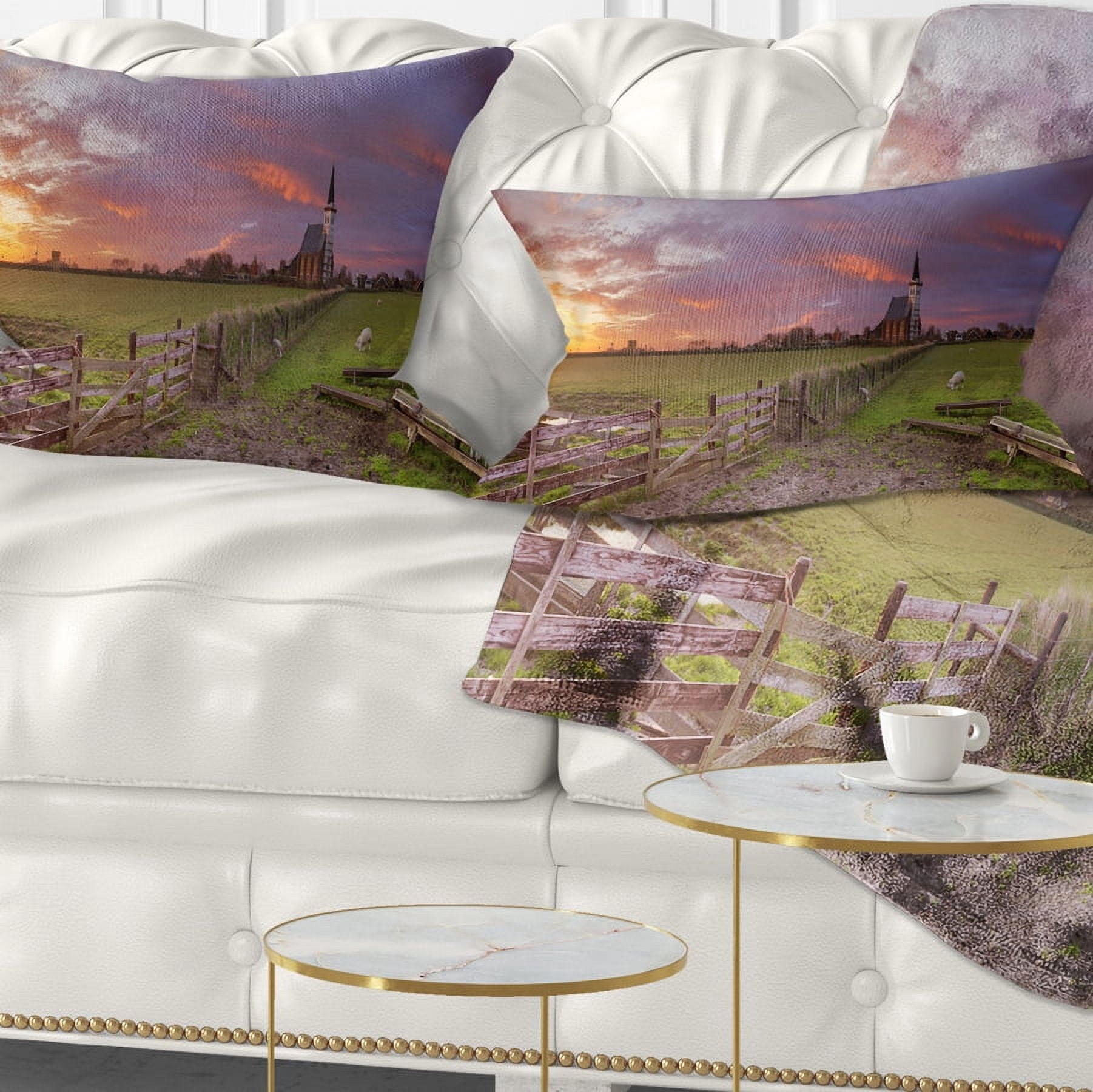 Designart Church of Den Hoorn on Texel Island - Landscape Printed Throw Pillow - 12x20