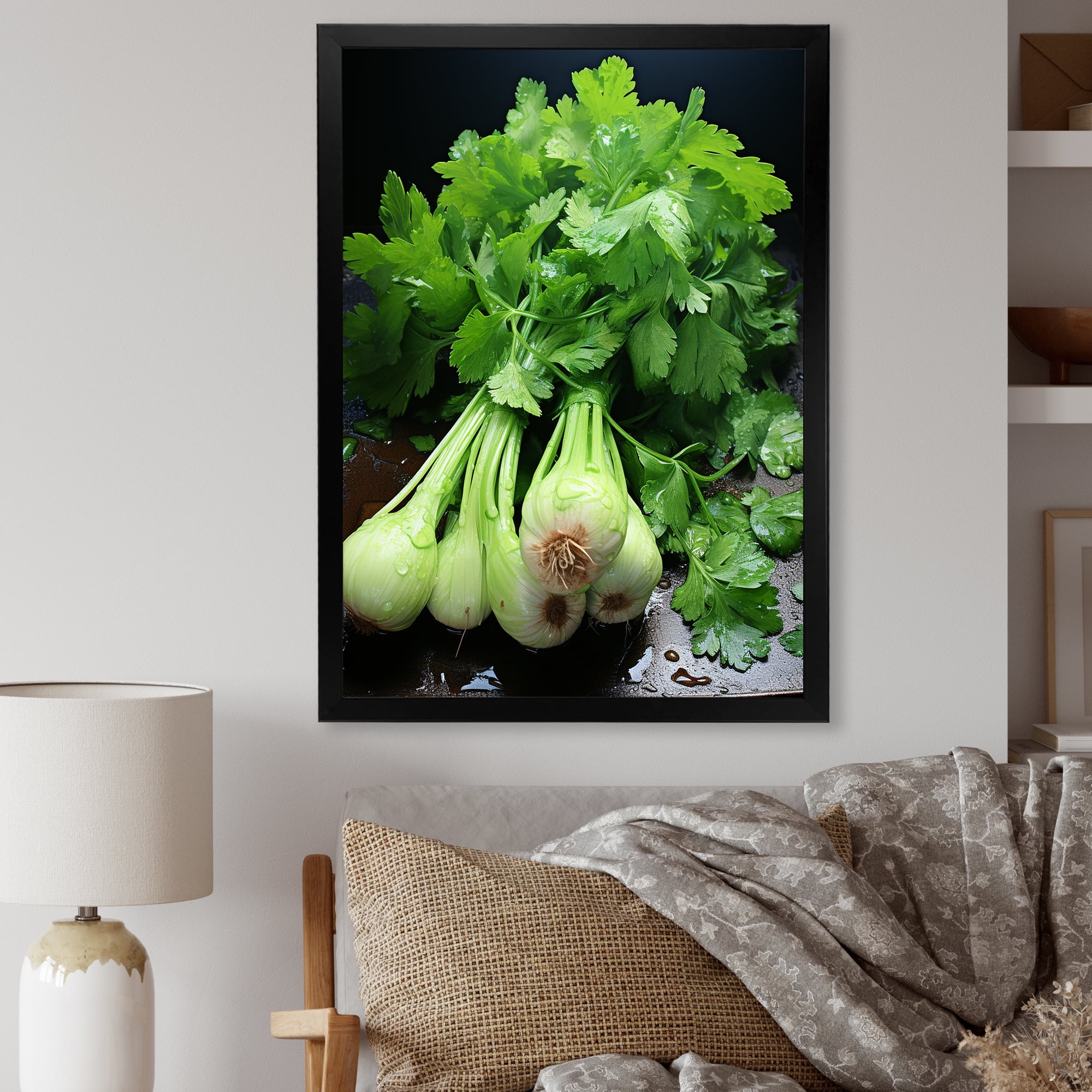 Designart "Cilantro Splash Herbs I" Floral Framed Wall Art