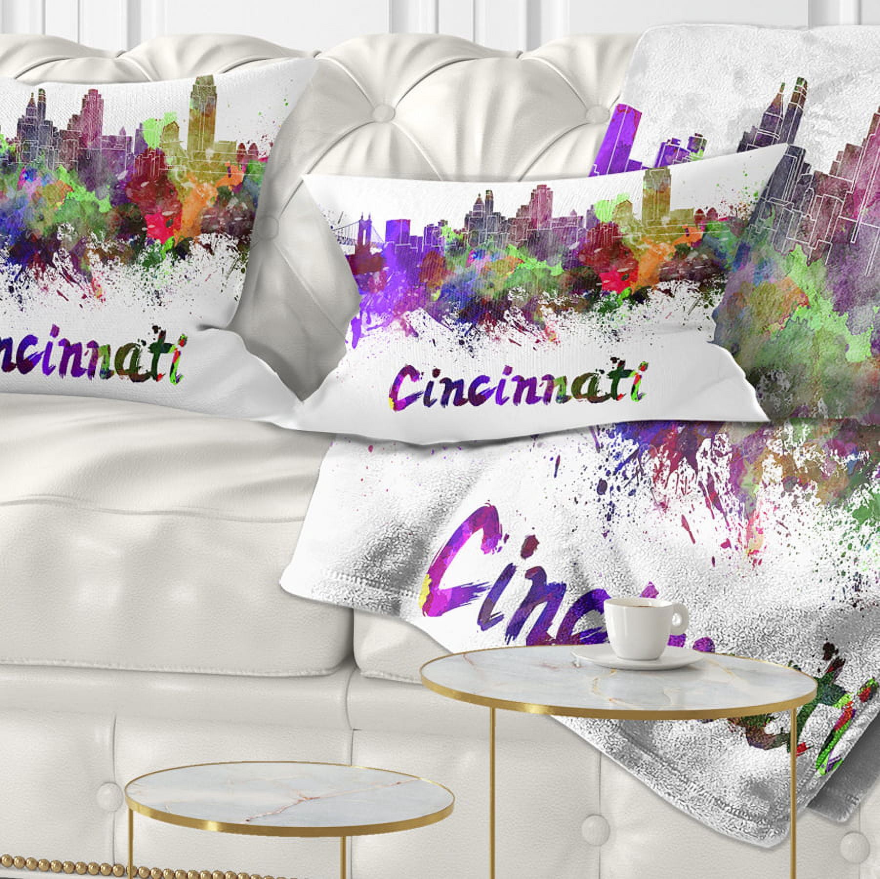 Designart Cincinnati Skyline - Cityscape Throw Pillow - 12x20