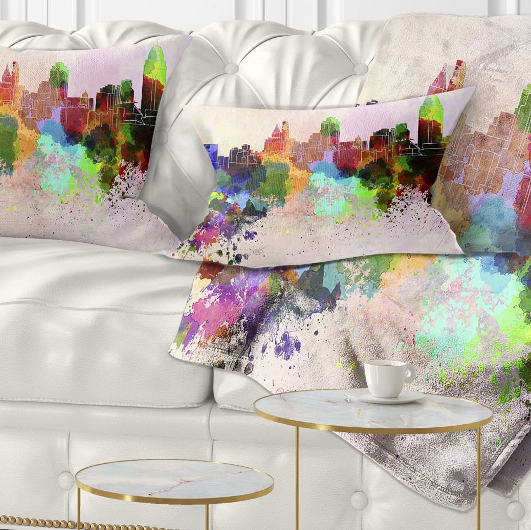 Designart Cincinnati Skyline - Cityscape Throw Pillow - 12x20