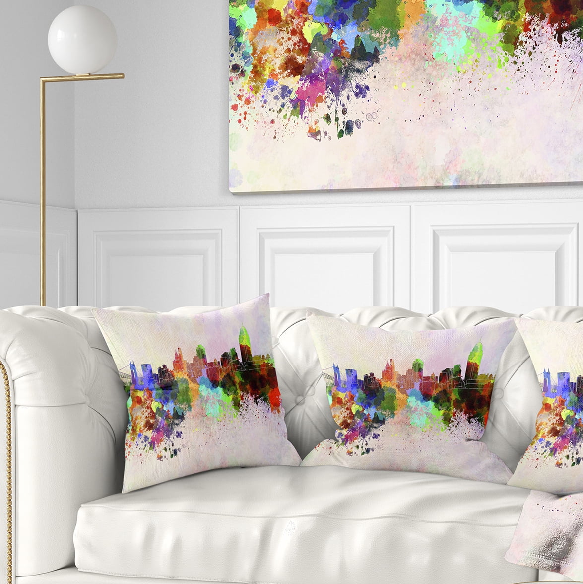 Designart Cincinnati Skyline - Cityscape Throw Pillow - 16x16
