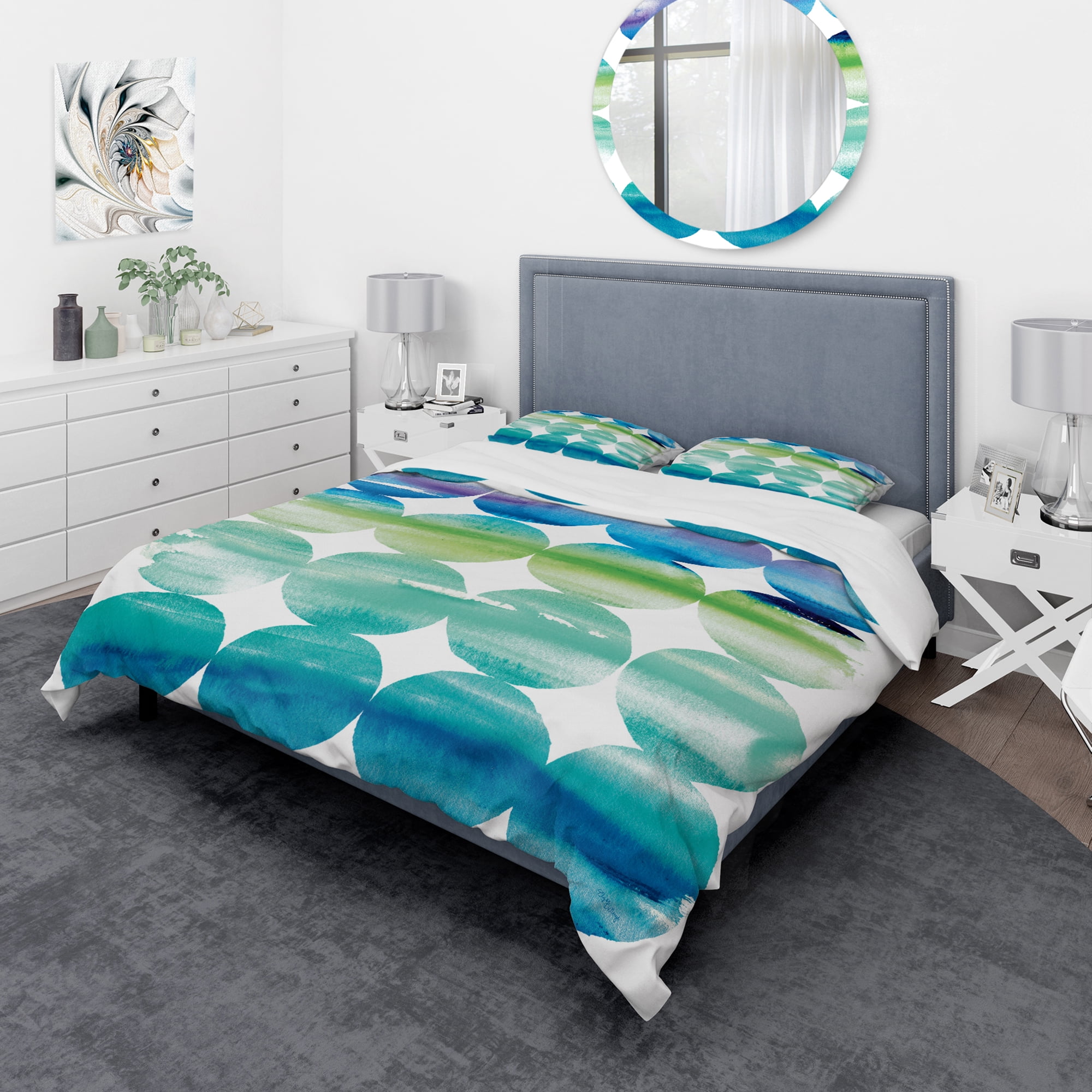 Designart 'Circle Abstract Blue Colorfields I' Geometric Duvet Cover Set