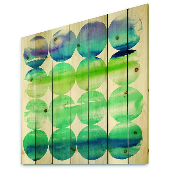 Designart 'Circle Abstract Blue Colorfields I' Modern & Transitional Print on Natural Pine Wood