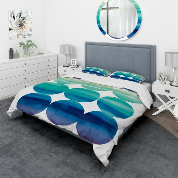 Designart 'Circle Abstract Blue Colorfields II' Geometric Duvet Cover Set