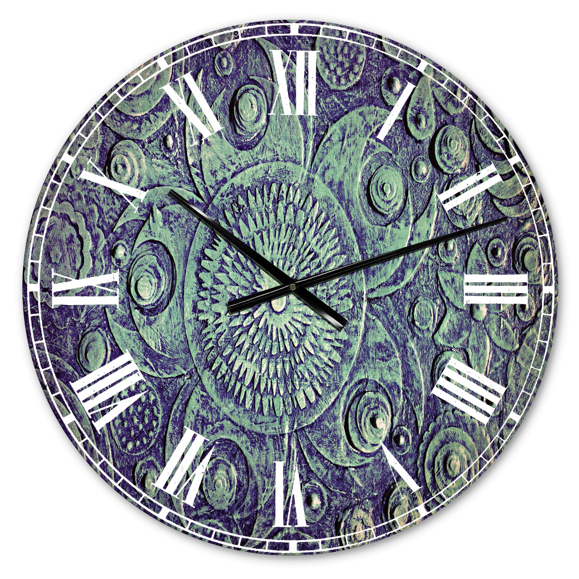 Designart 'Circle Blue Flowers' Traditional wall clock