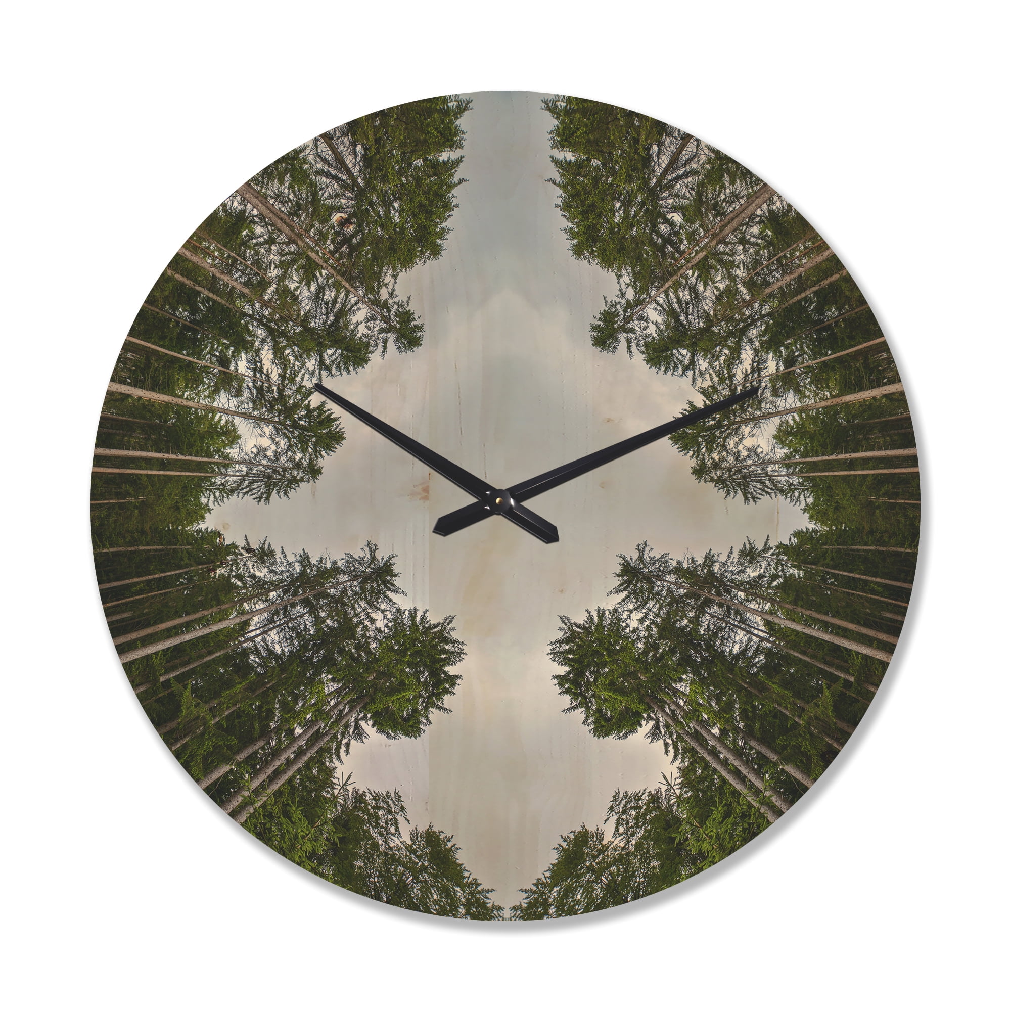 Designart 'Circle Composition of Coniferous Forest Trees ' Modern Wood Wall Clock