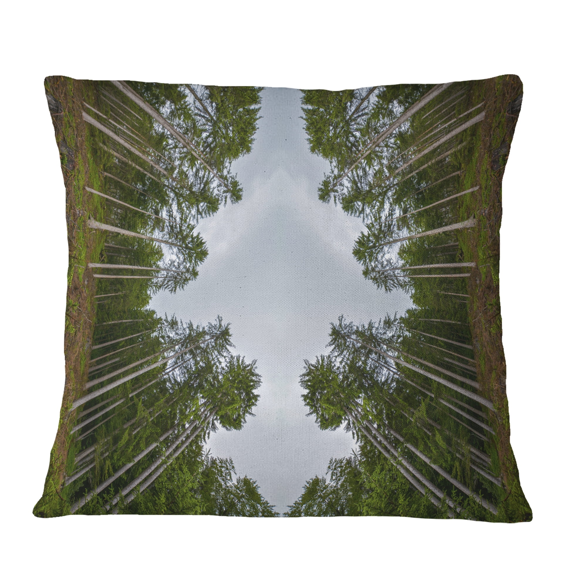 Designart Circle Composition of Coniferous Trees - Landscape Printed Throw Pillow - 16x16