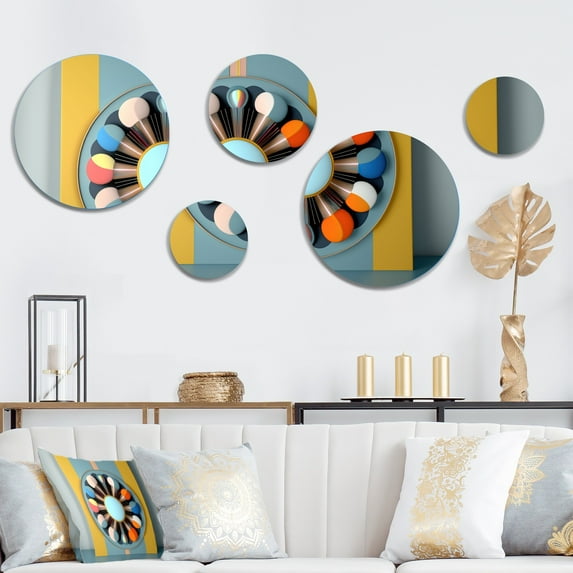 Designart "Circle Dimensions In Pastel Tones IV" Modern Geometric Metal Wall Art Set of 5 Piece
