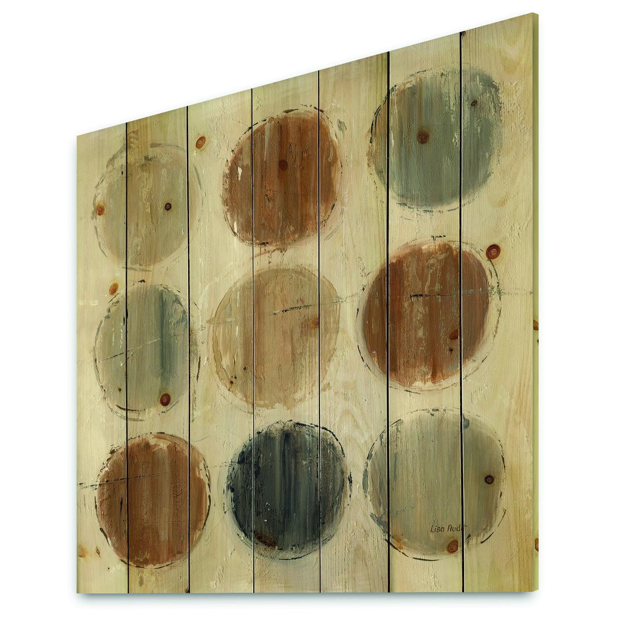 Designart 'Circle Geometric Natural Balance II' Mid-Century Modern Transitional Print on Natural Pine Wood
