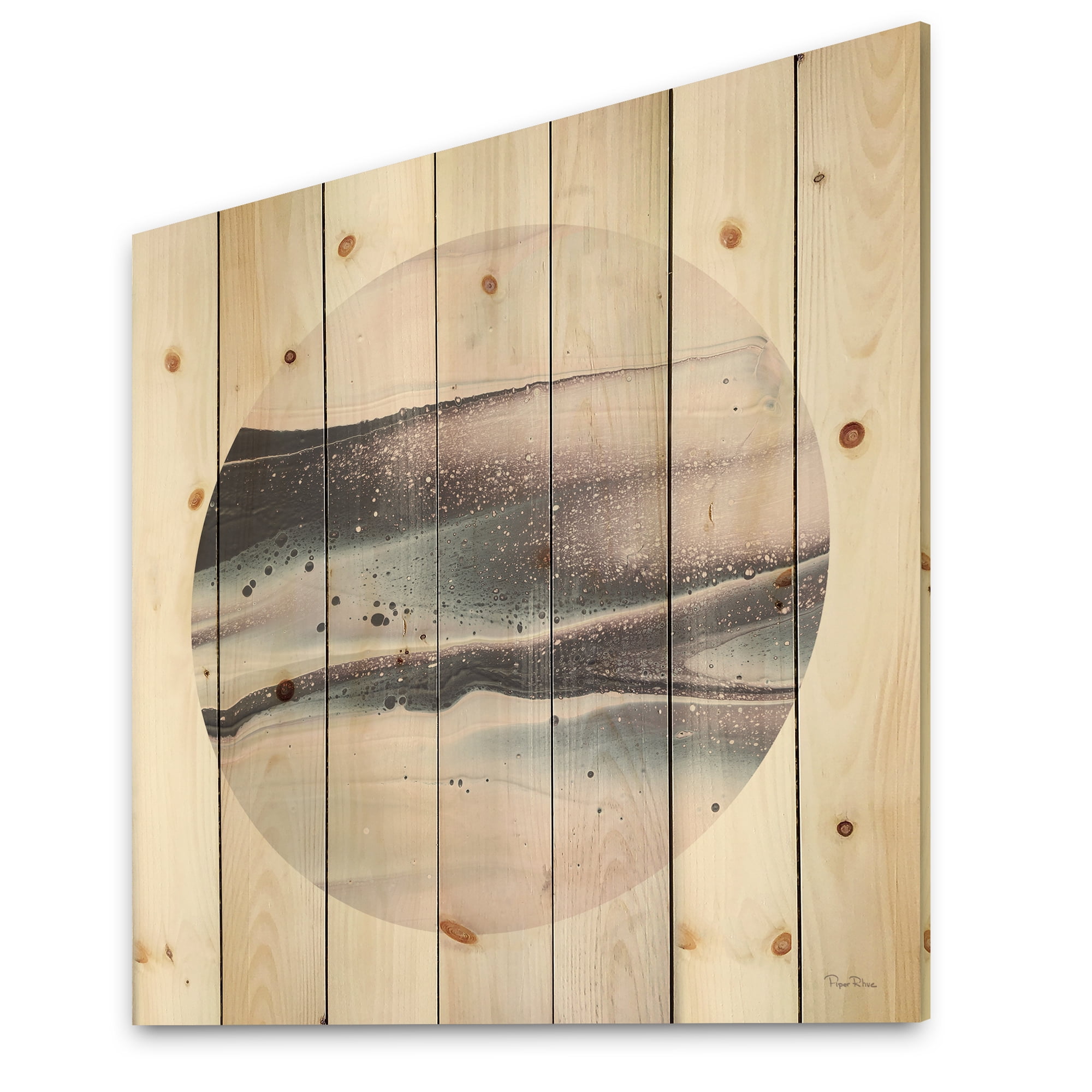 Designart 'Circle Marble I' Modern Geometric Print on Natural Pine Wood