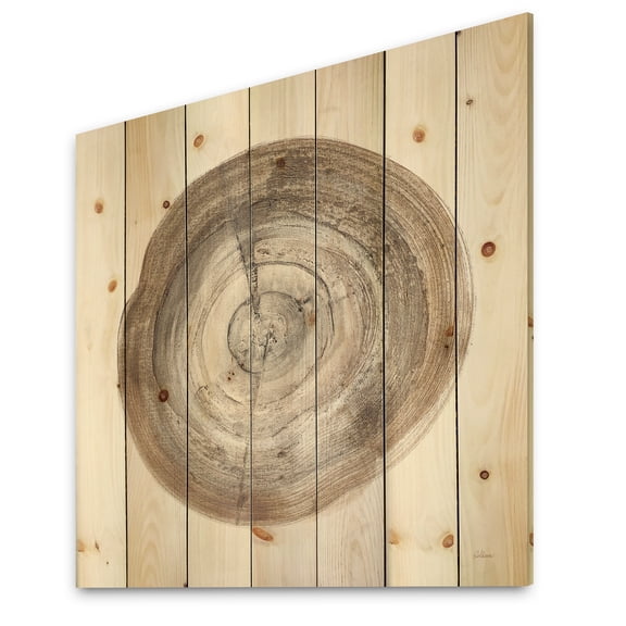 Designart 'Circle natural elements I' Farmhouse Print on Natural Pine Wood