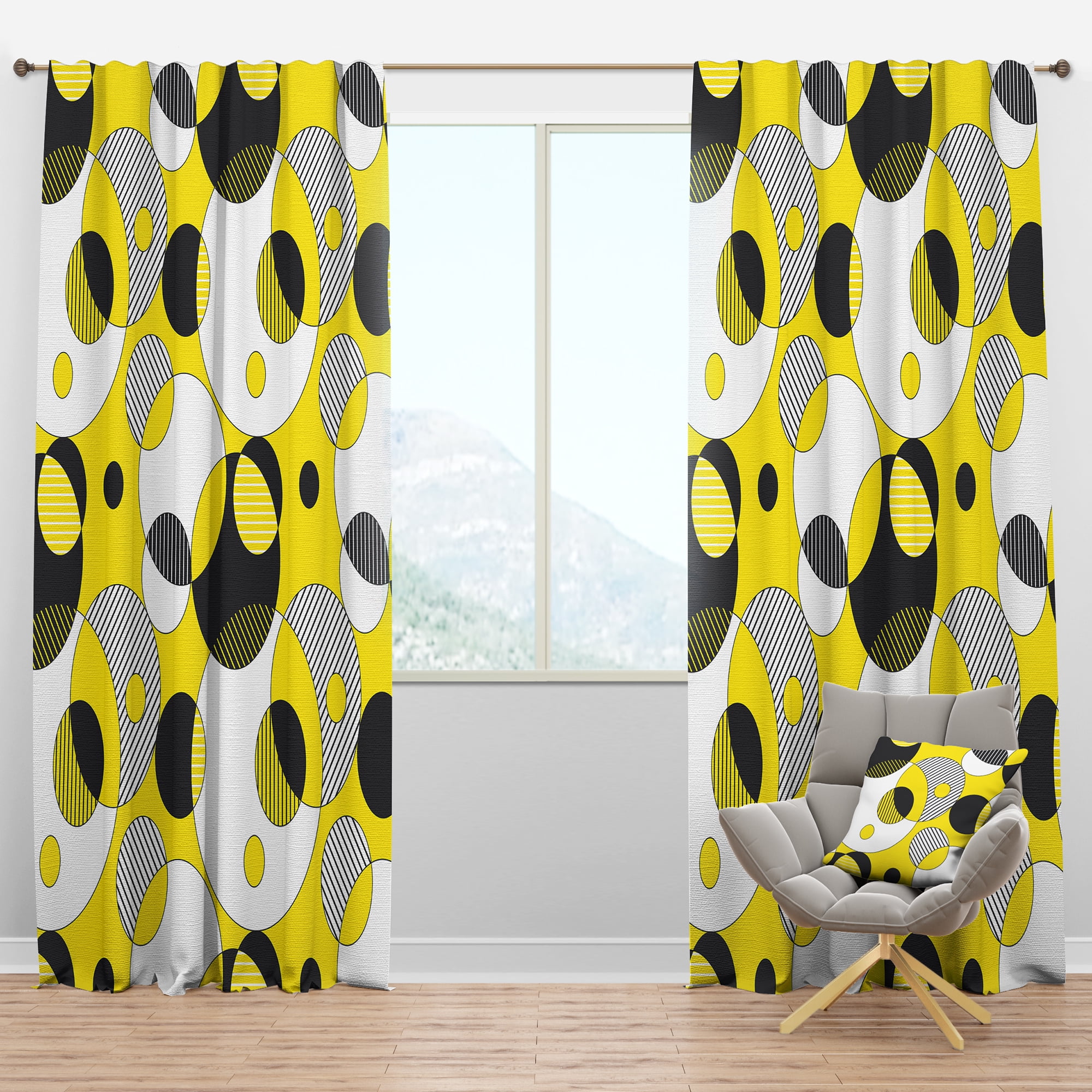 Designart 'Circular Abstract Retro Pattern Geometric I' Mid-Century Modern Blackout Curtain Panel