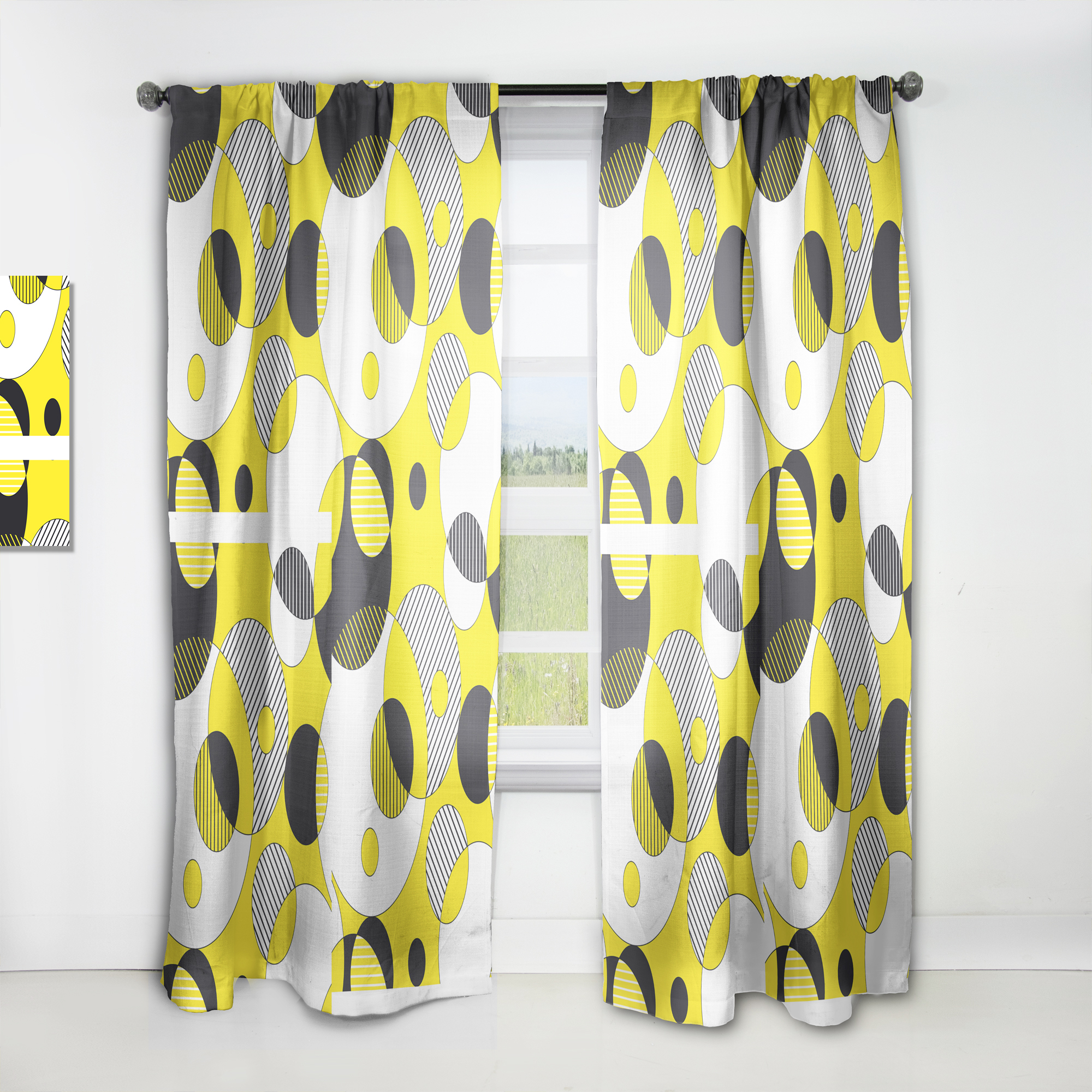 Designart 'Circular Abstract Retro Pattern Geometric I' Mid-Century Modern Curtain Panel