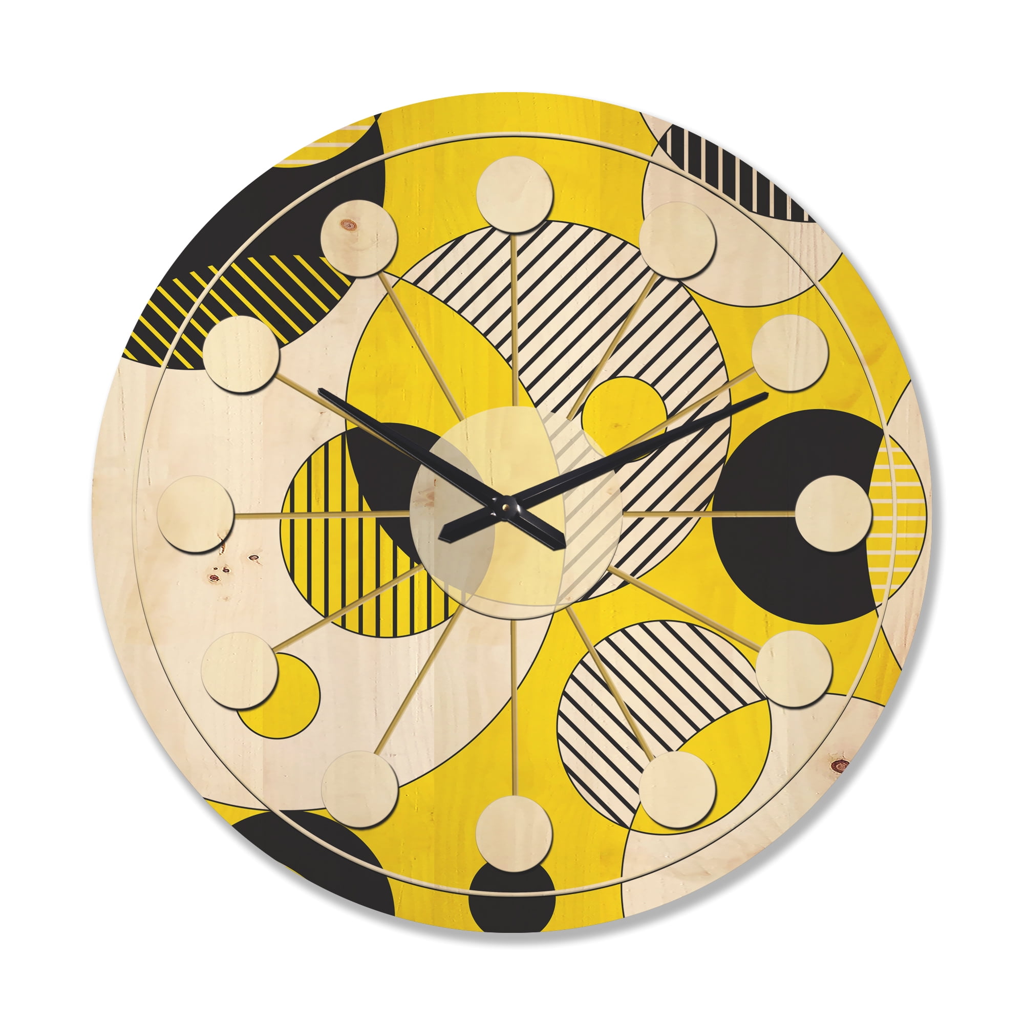 Designart 'Circular Abstract Retro Pattern Geometric I' Mid-Century Modern Wood Wall Clock