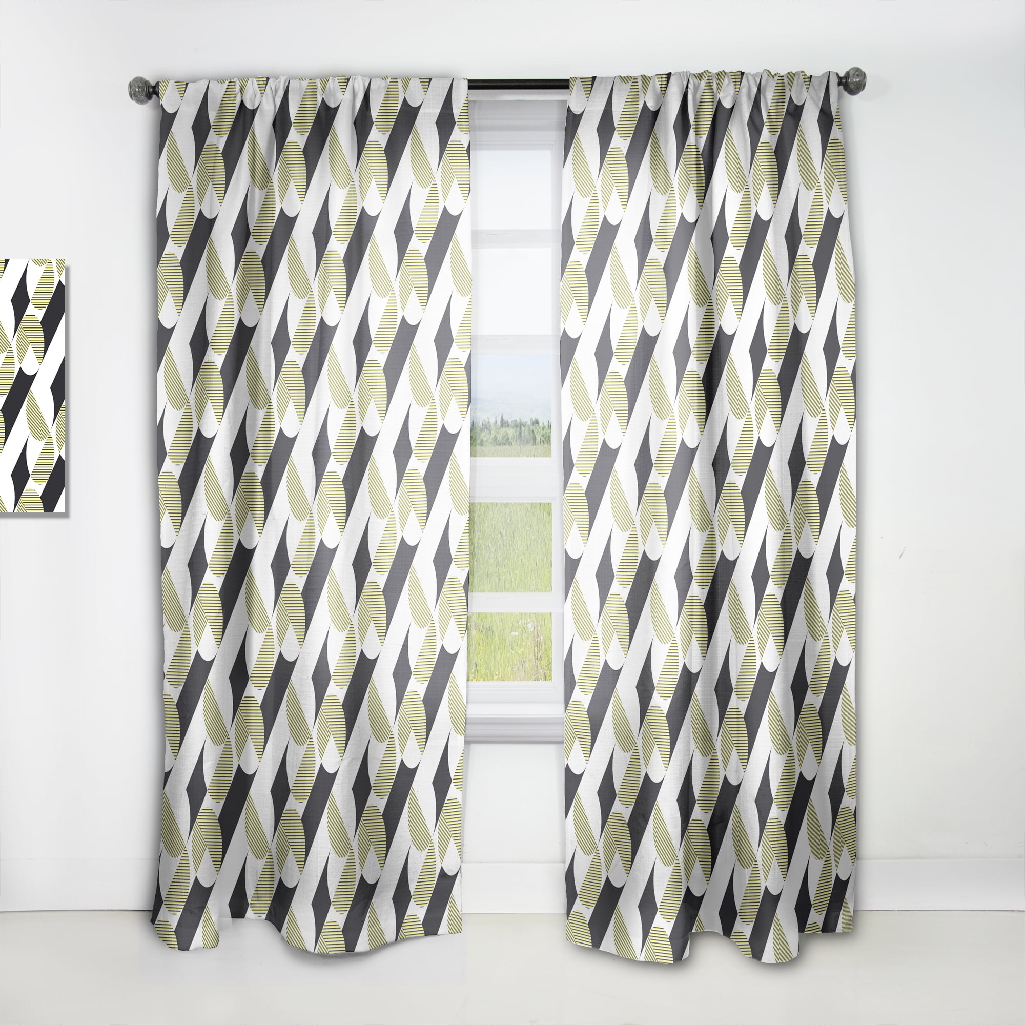 Designart 'Circular Abstract Retro Pattern Geometric II' Mid-Century Modern Curtain Panel