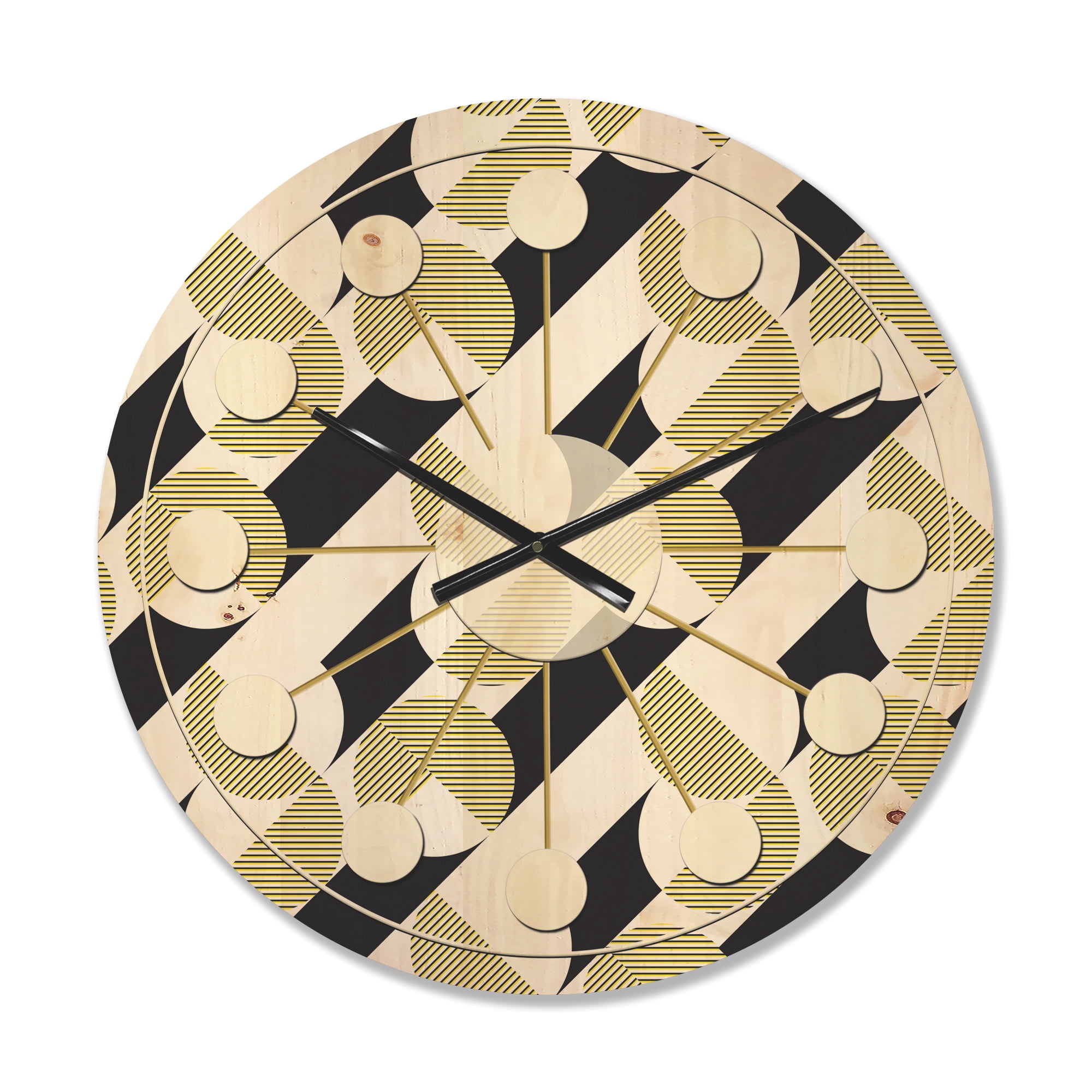 Designart 'Circular Abstract Retro Pattern Geometric II' Mid-Century Modern Wood Wall Clock