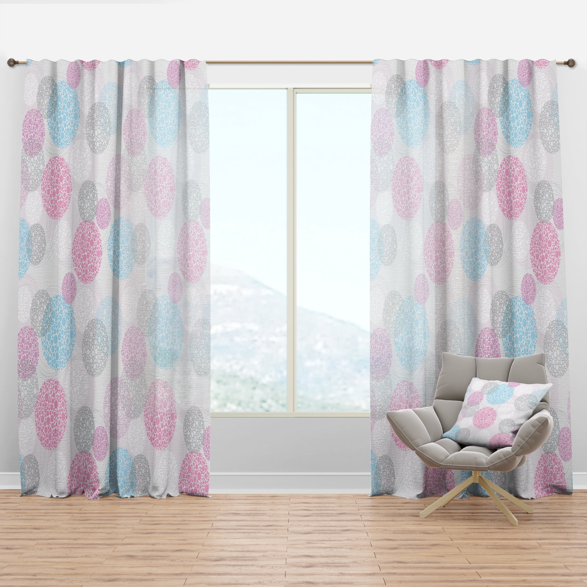 Designart 'Circular Abstract Retro Pattern Geometric III' Mid-Century Modern Curtain Panel