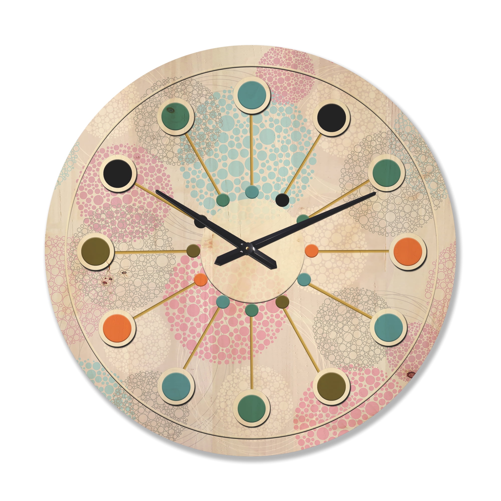 Designart 'Circular Abstract Retro Pattern Geometric III' Mid-Century Modern Wood Wall Clock