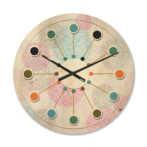 Designart 'Circular Abstract Retro Pattern Geometric III' Mid-Century Modern Wood Wall Clock