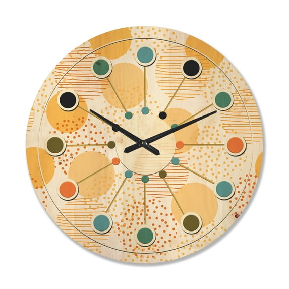 Designart 'Circular Abstract Retro Pattern Geometric IX' Mid-Century Modern Wood Wall Clock