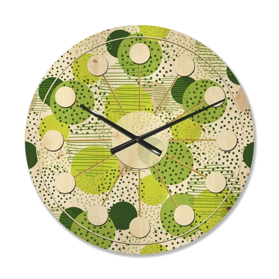 Designart 'Circular Abstract Retro Pattern Geometric X' Mid-Century Modern Wood Wall Clock