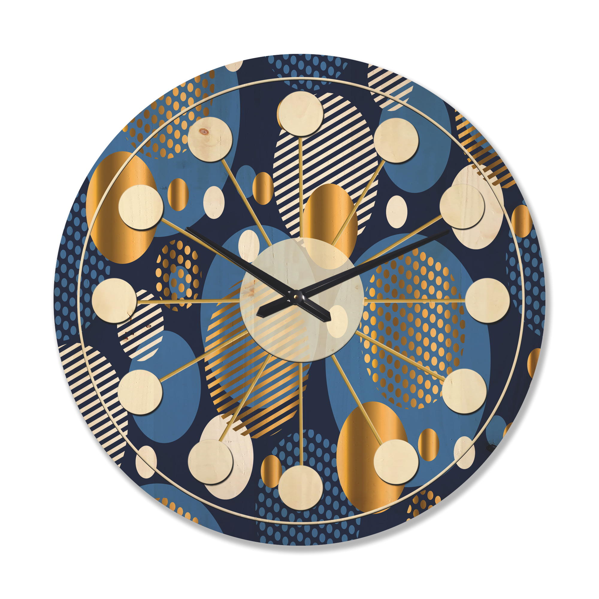 Designart 'Circular Abstract Retro Pattern Geometric XI' Mid-Century Modern Wood Wall Clock