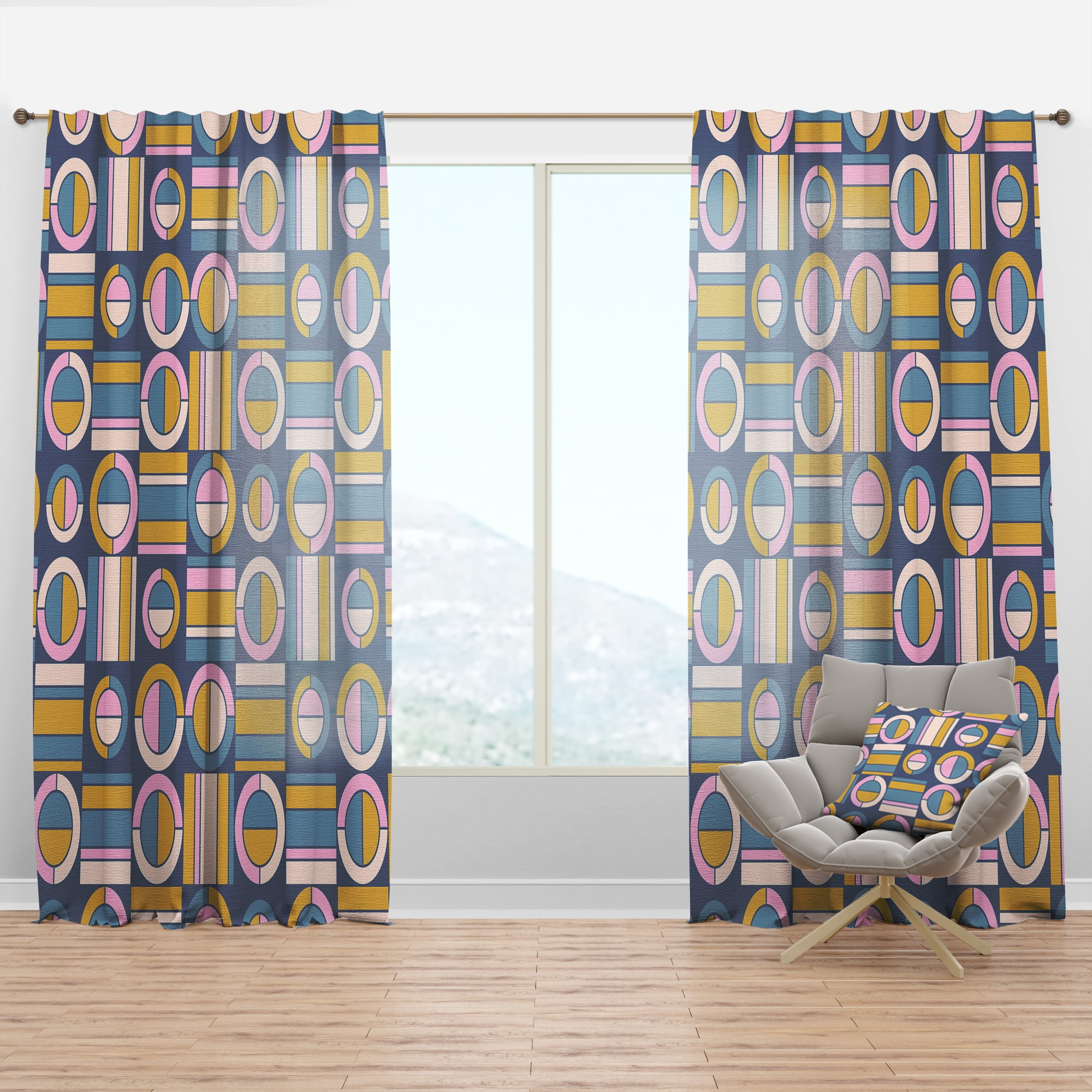 Designart 'Circular Design Retro Pattern I' Mid-Century Modern Curtain Panel