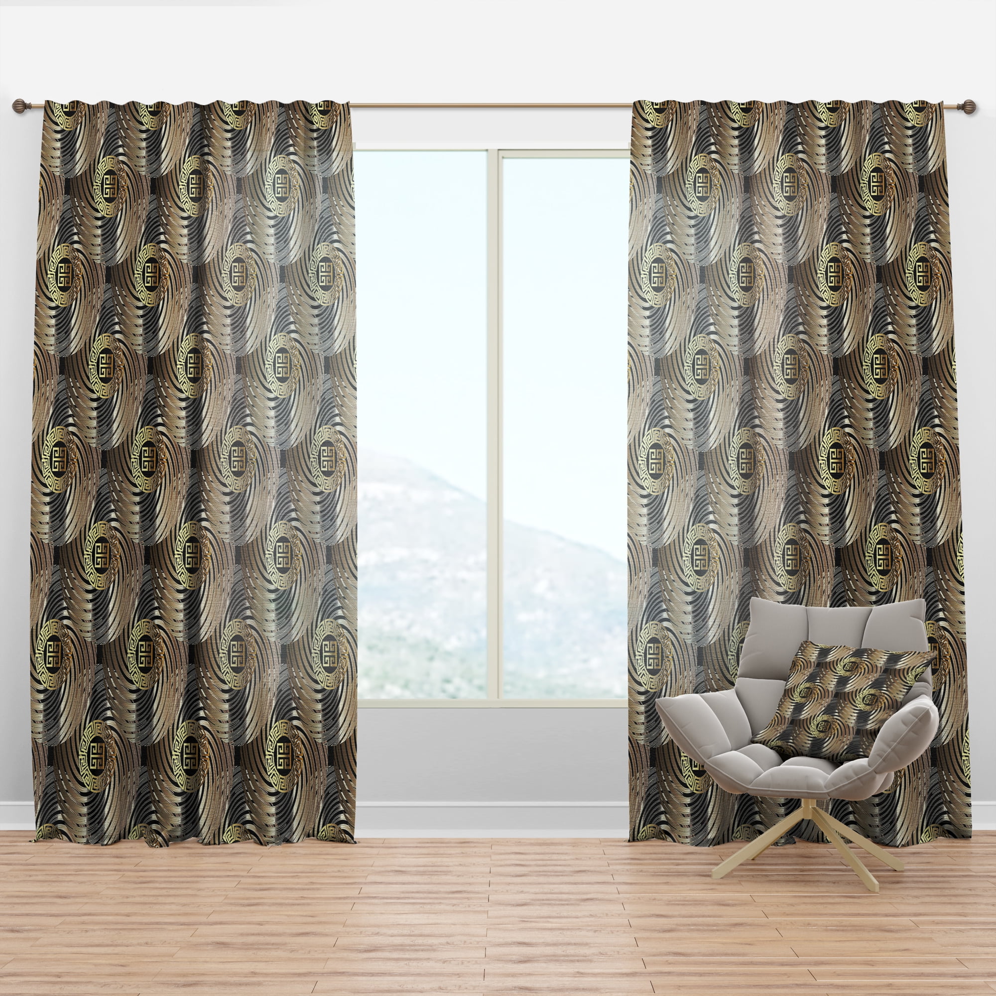 Designart 'Circular Geometric Retro Pattern Abstract I' Mid-Century Modern Curtain Panel