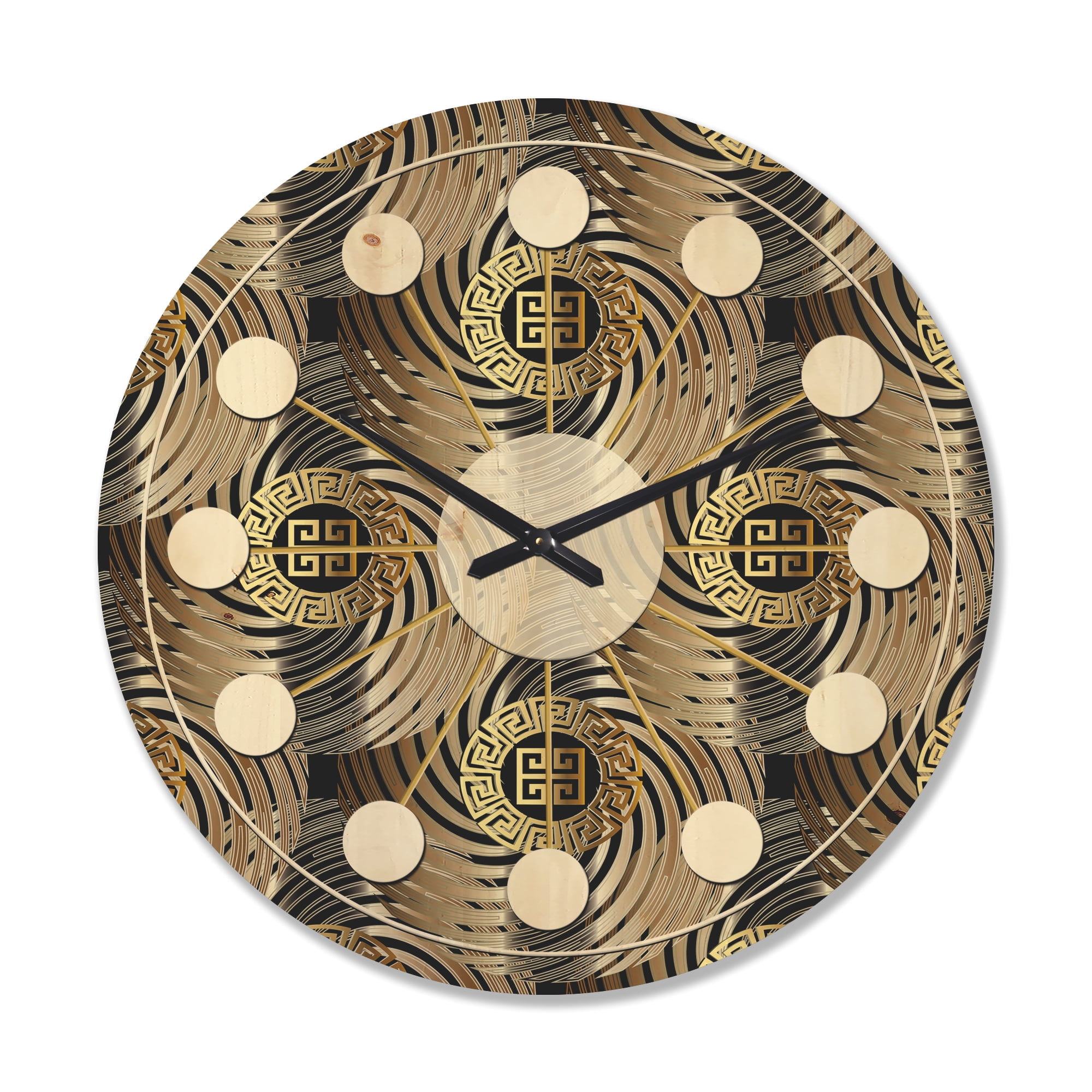 Designart 'Circular Geometric Retro Pattern Abstract I' Mid-Century Modern Wood Wall Clock