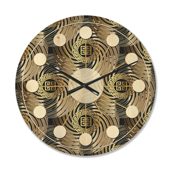 Designart 'Circular Geometric Retro Pattern Abstract I' Mid-Century Modern Wood Wall Clock