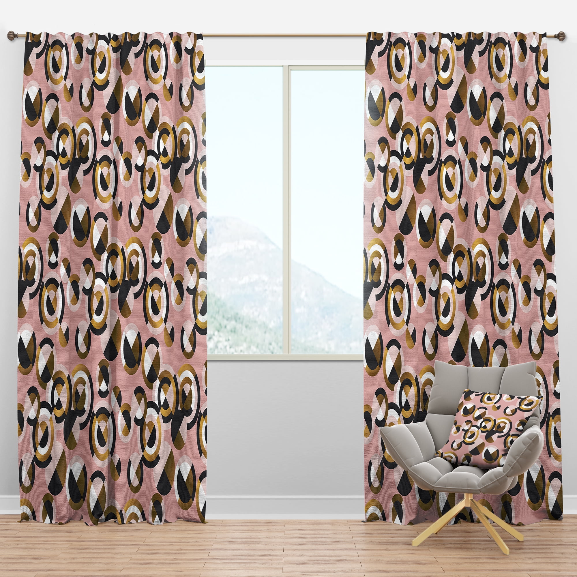 Designart 'Circular Geometric Shapes Retro pattern II' Mid-Century Modern Blackout Curtain Panel
