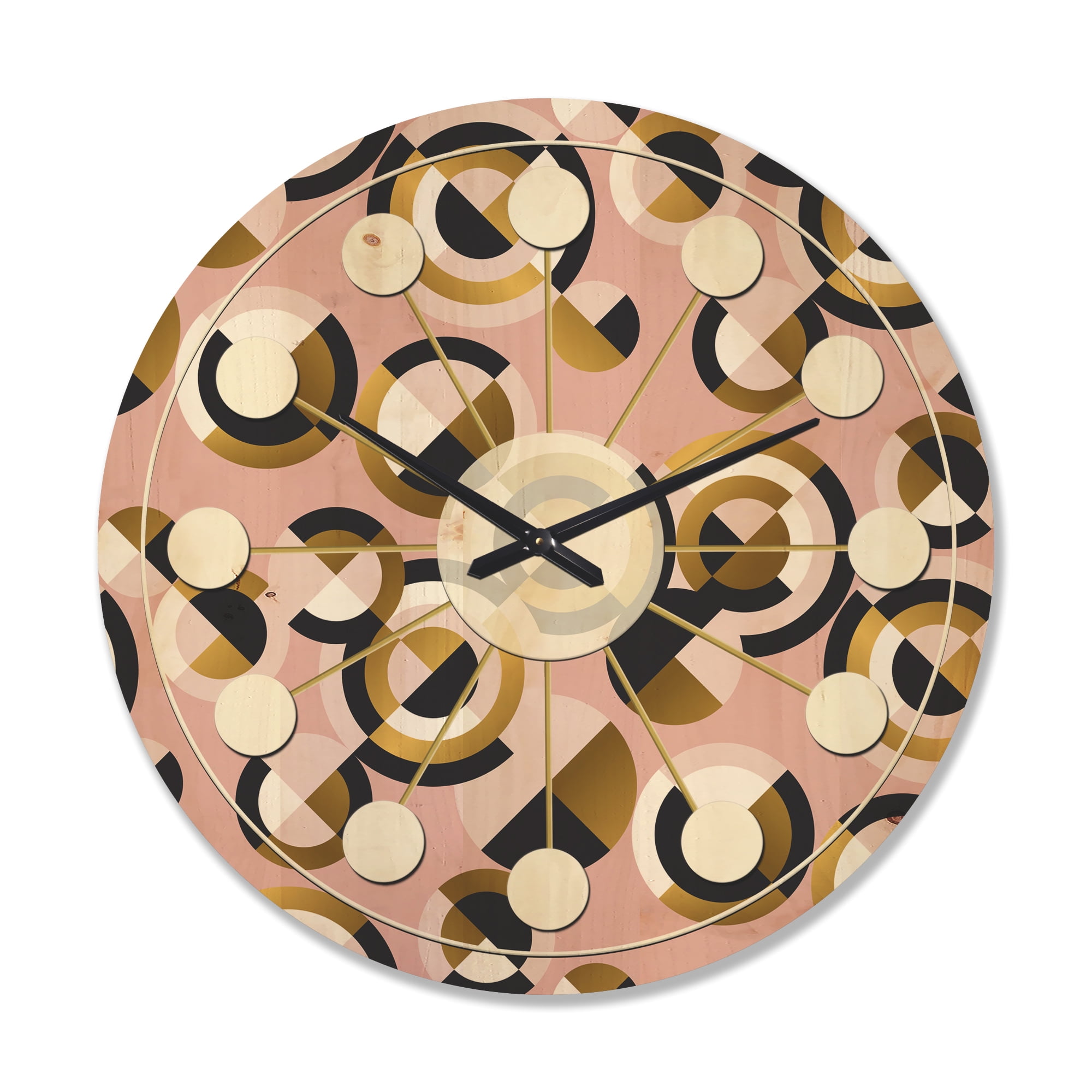 Designart 'Circular Geometric Shapes Retro pattern II' Mid-Century Modern Wood Wall Clock