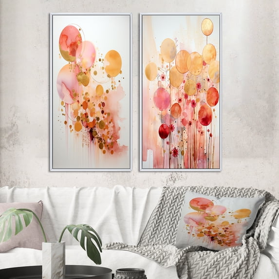 Designart "Circular Geometry Serendipity II" Modern Geometric Framed Wall Art Set Of 2 - Modern Gold Framed Canvas Set For Living Room Decor