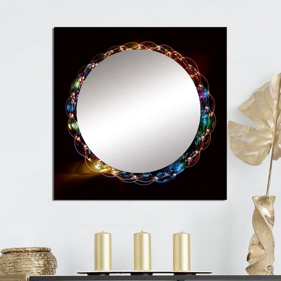 Designart "Circular Golden Infinity Grid I" Fractals Square Mirror For Wall Decor - Large Blue Square Printed Wall Mirror Art - Square Transitional Mirror - Wall Mounted Square Large Mirror