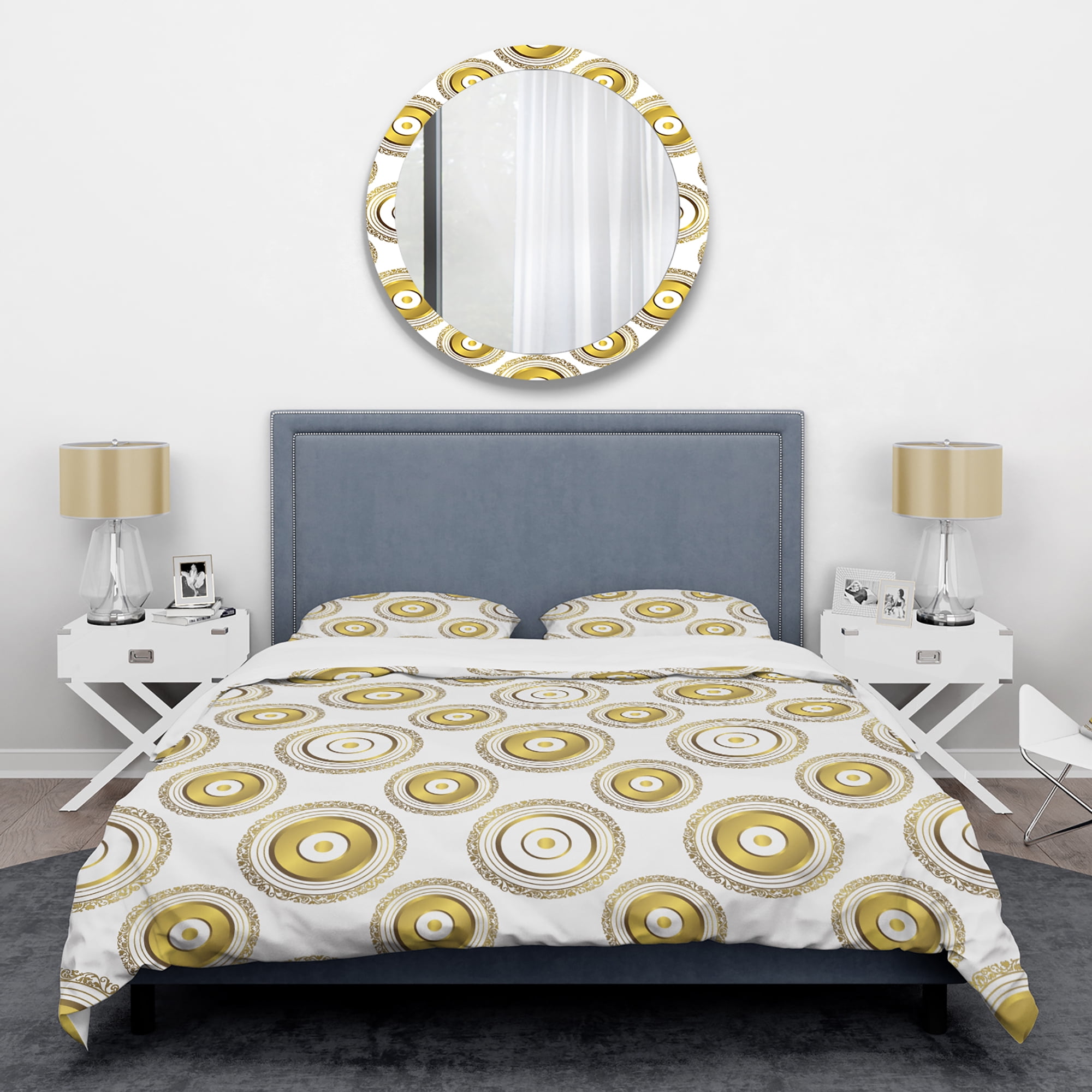 Designart 'Circular Golden Pattern I ' Mid-Century Modern Duvet Cover Set