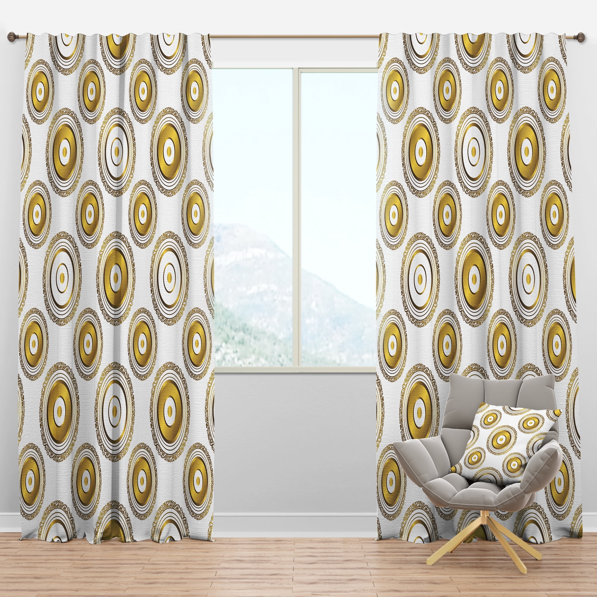 Designart 'Circular Golden Retro Pattern I ' Mid-Century Modern Blackout Curtain Panel