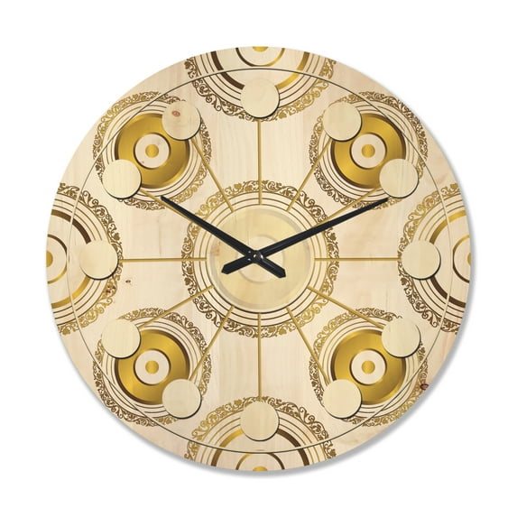 Designart 'Circular Golden Retro Pattern I ' Mid-Century Modern Wood Wall Clock