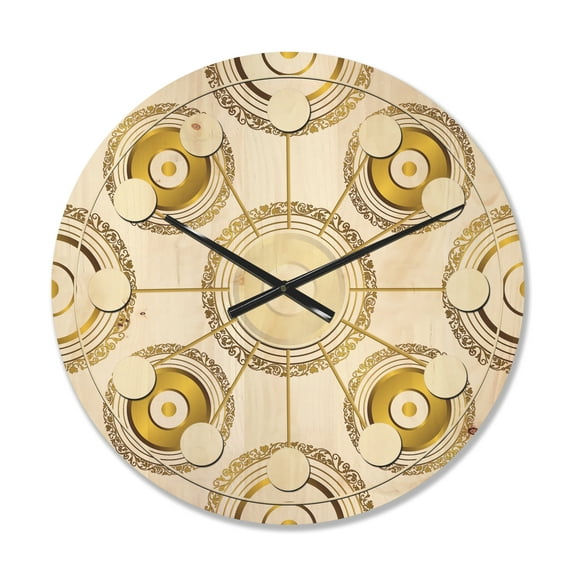 Designart 'Circular Golden Retro Pattern I ' Mid-Century Modern Wood Wall Clock