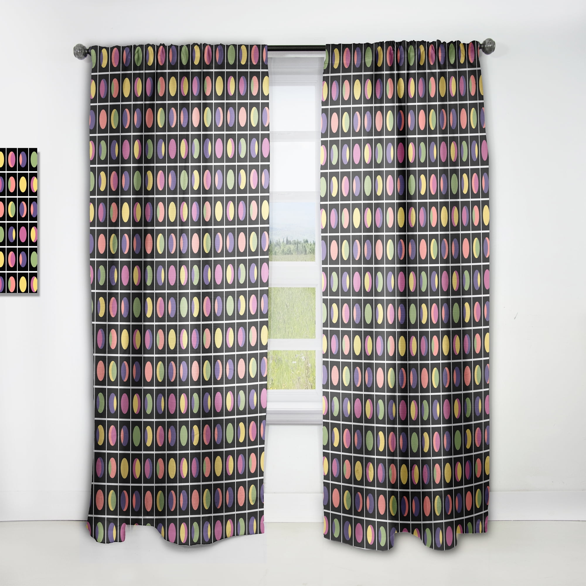 Designart 'Circular Moons Retro Pattern' Mid-Century Modern Curtain Panel