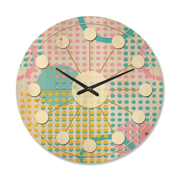Designart 'Circular Retro Geometry' Mid-Century Modern Wood Wall Clock