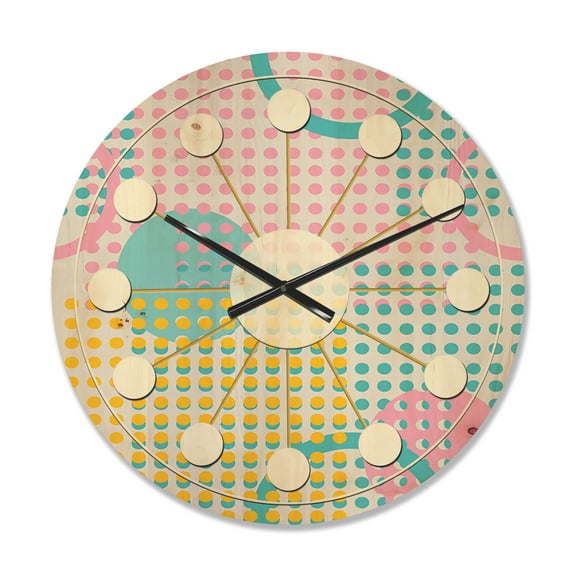 Designart 'Circular Retro Geometry' Mid-Century Modern Wood Wall Clock