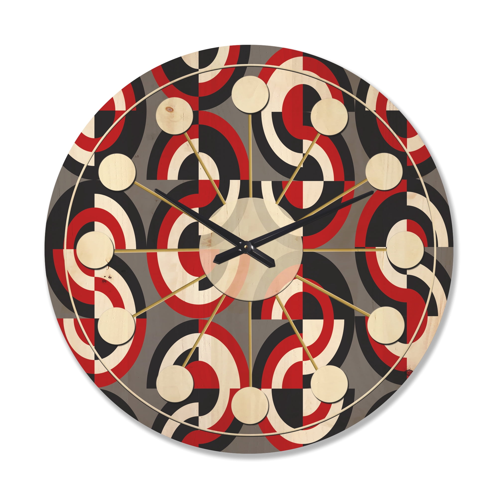 Designart 'Circular Retro Pattern Geometrical' Mid-Century Modern Wood Wall Clock
