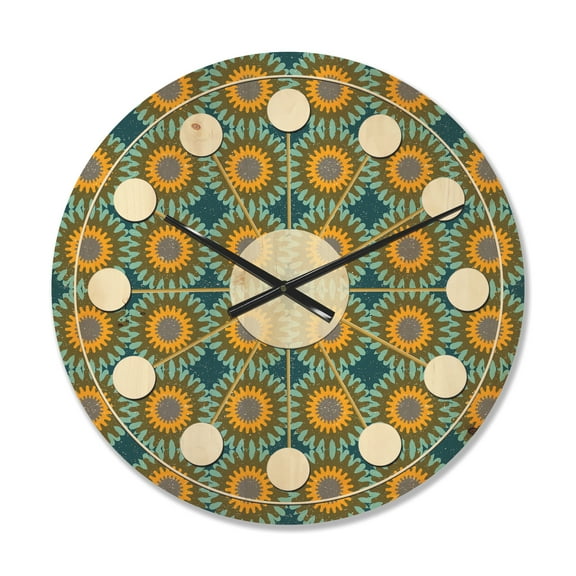 Designart 'Circular Retro Pattern II' Mid-Century Modern Wood Wall Clock