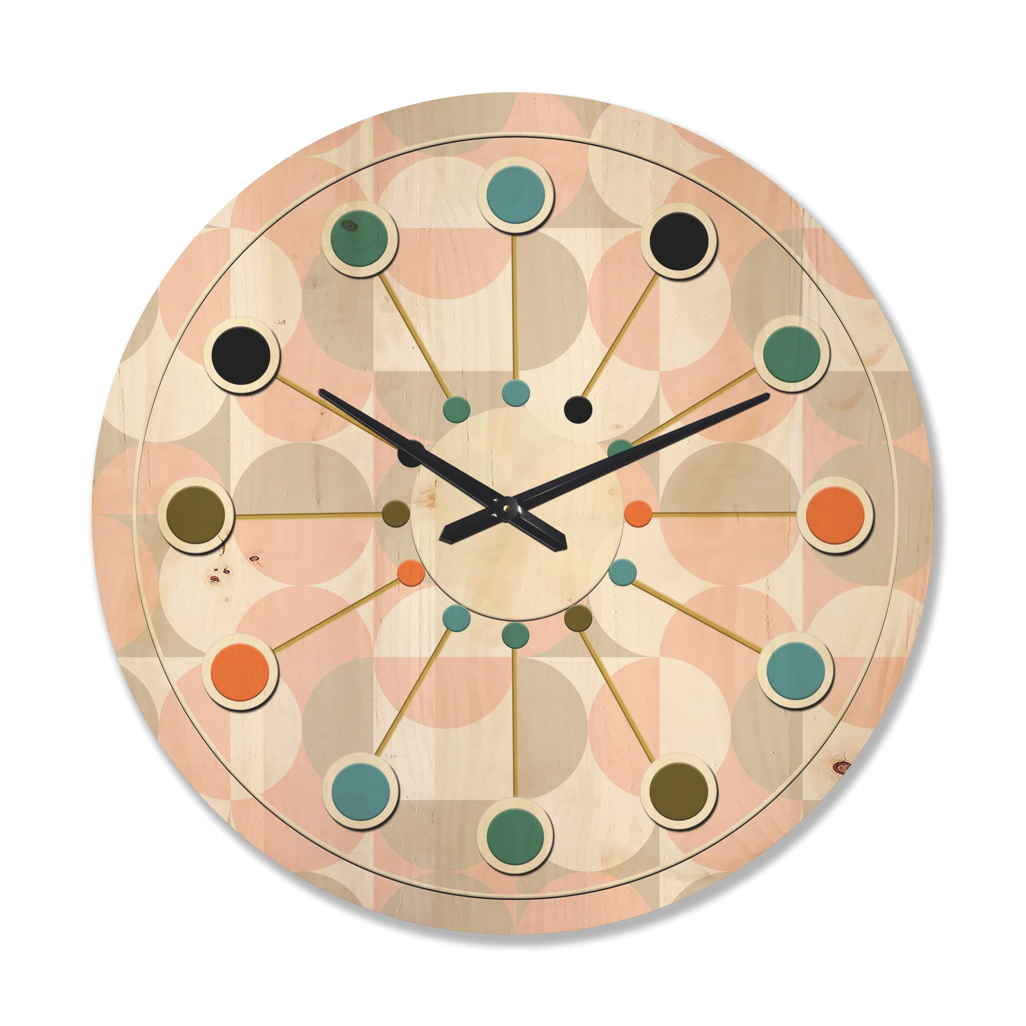 Designart 'Circular Retro Pattern III' Mid-Century Modern Wood Wall Clock