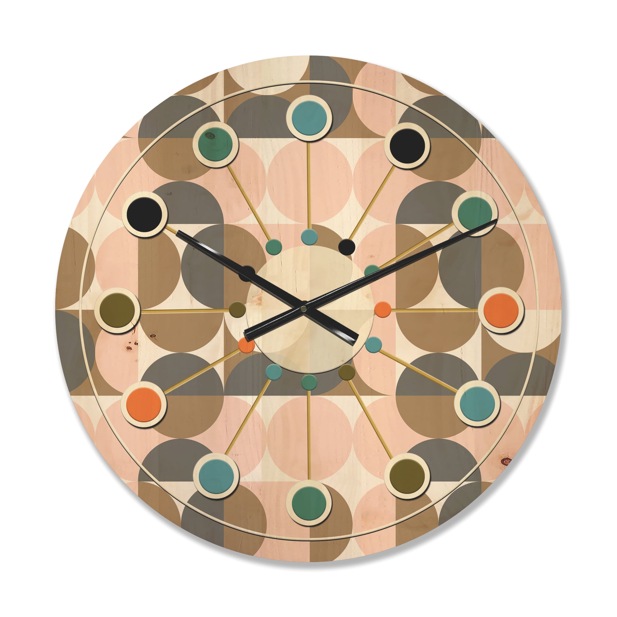 Designart 'Circular Retro Pattern IV' Mid-Century Modern Wood Wall Clock