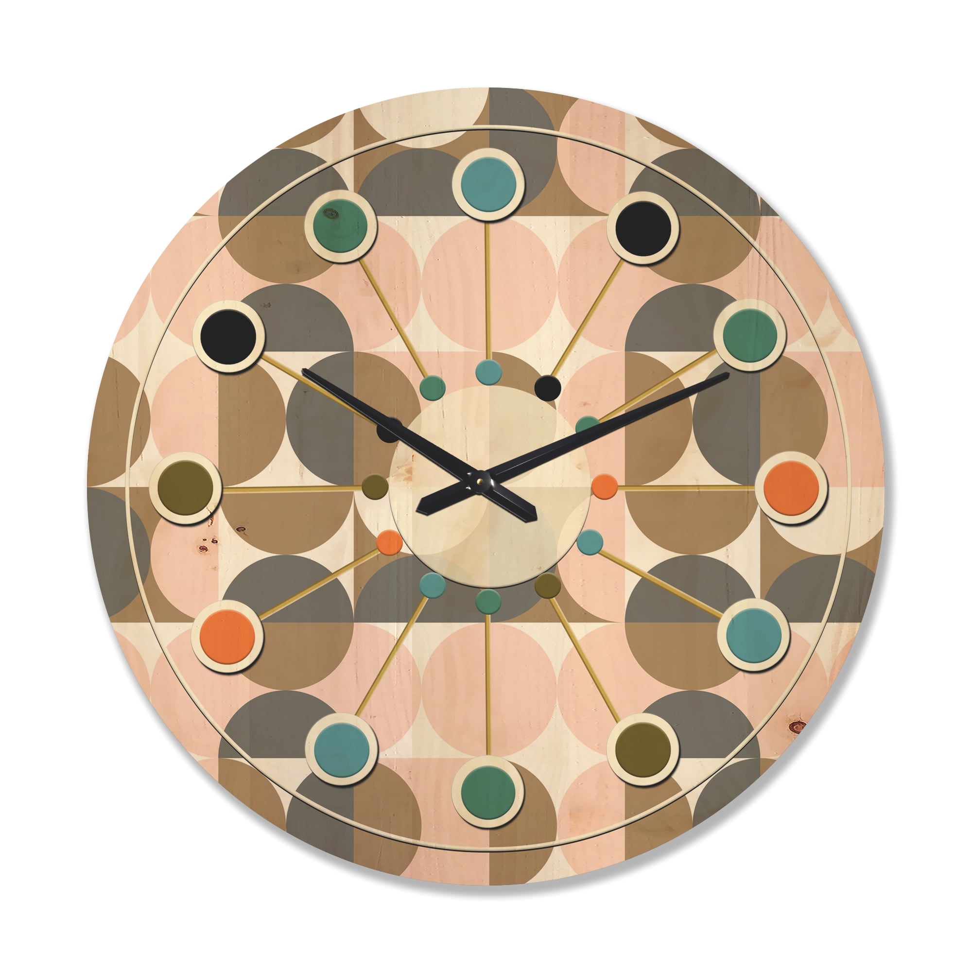 Designart 'Circular Retro Pattern IV' Mid-Century Modern Wood Wall Clock