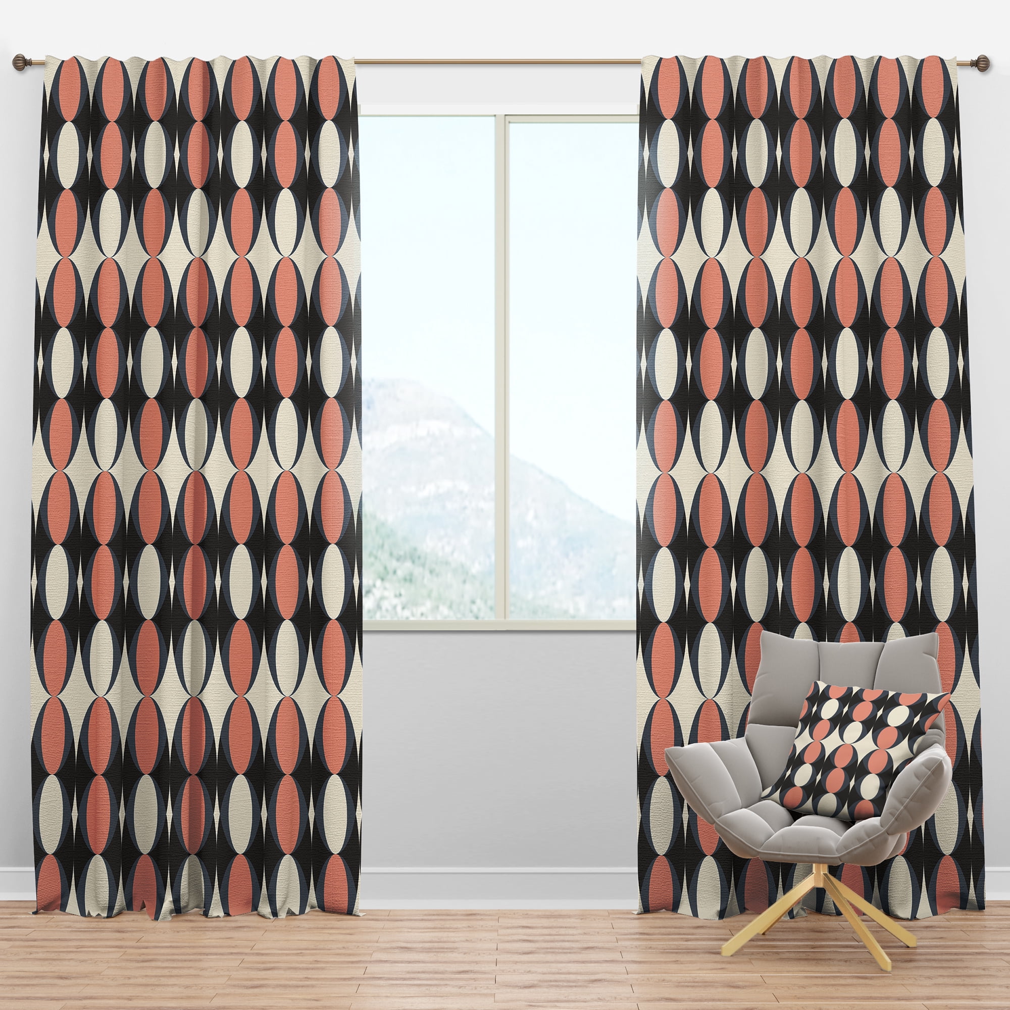 Designart 'Circular Retro Pattern IX' Mid-Century Modern Blackout Curtain Panel